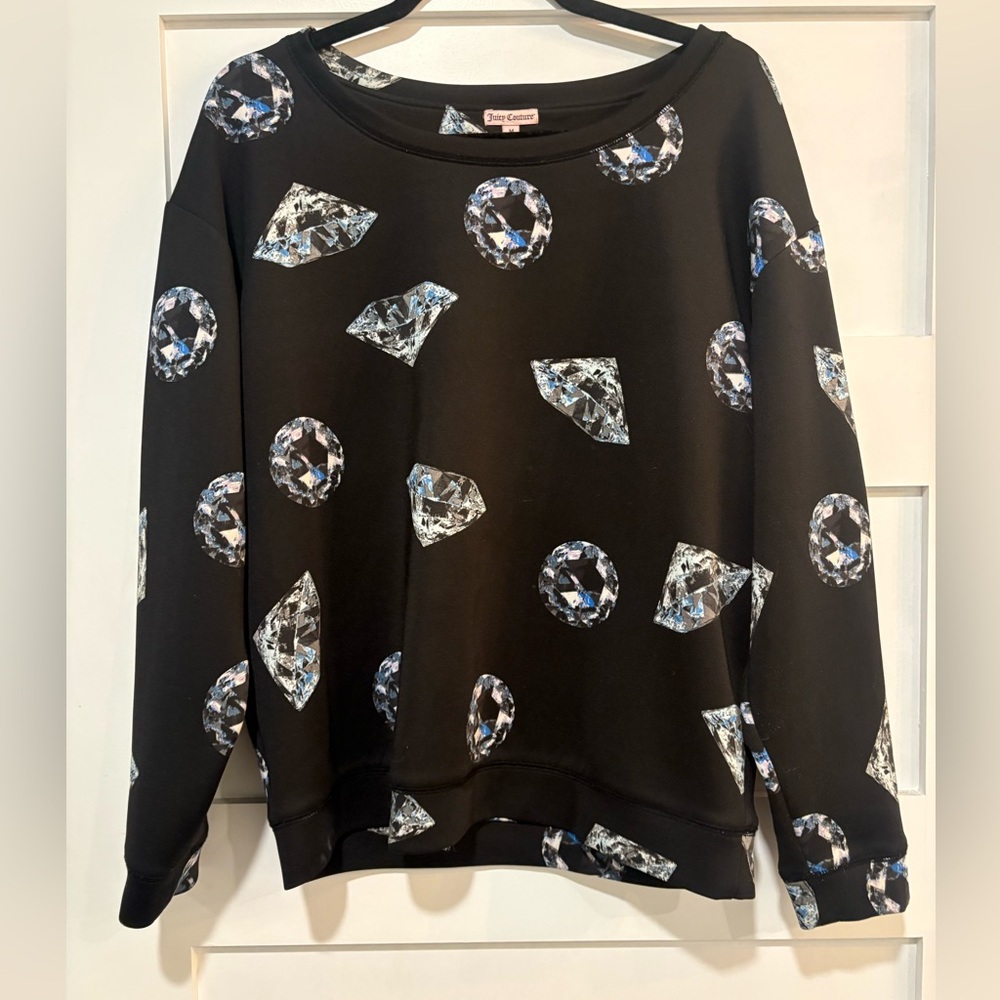 Juicy Couture Scuba Black Crewneck Sweatshirt with Diamond print Sz M